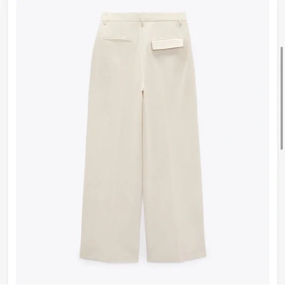 SOLD Zara Wide Leg Linen Blend Pants - Ice - Picture 3 of 7